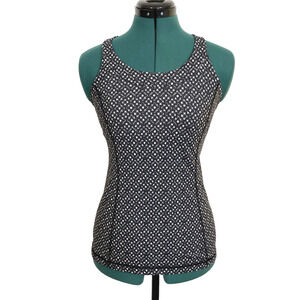 LULULEMON 6 Enhearten Tank Top Black & White Geometric Criss Cross Back Athletic